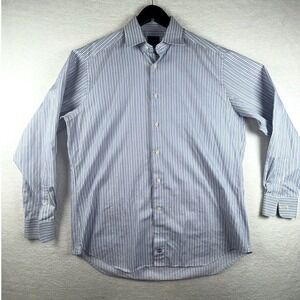 David Donahue Dress Shirt Mens 16.5 34X35 White Striped Cotton Oxford Business